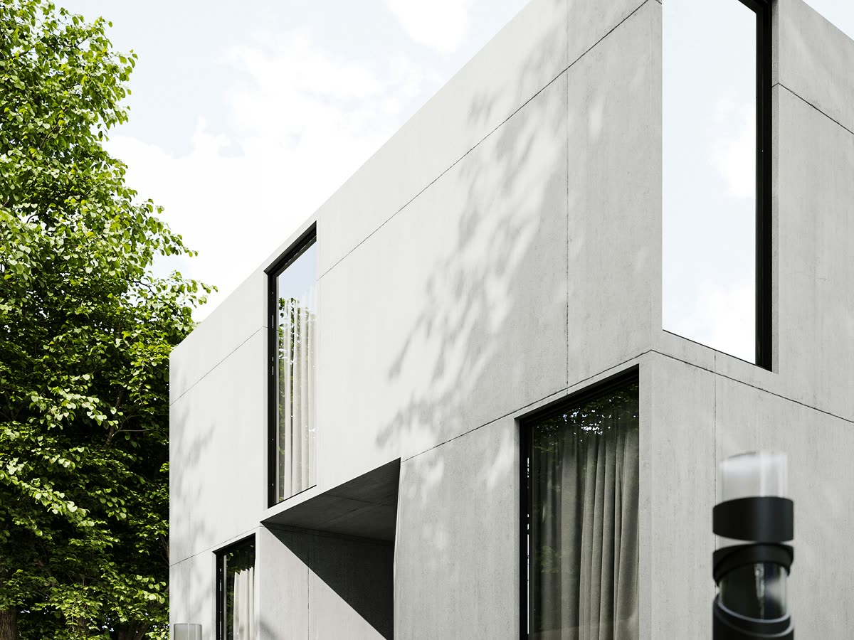 Modelo de casa modular de líneas rectas en hormigón